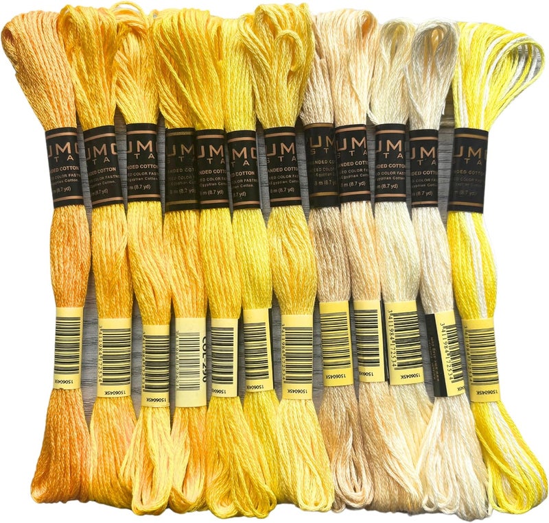 UMC STAG New 12 Pieces | Premium Embroidery Thread | 100% Egyptian Cotton Premium Skeins | Cross Stitch Embroidery Floss | Oeko TEX Certified Stranded Cotton (Yellow Tones) - Image 1